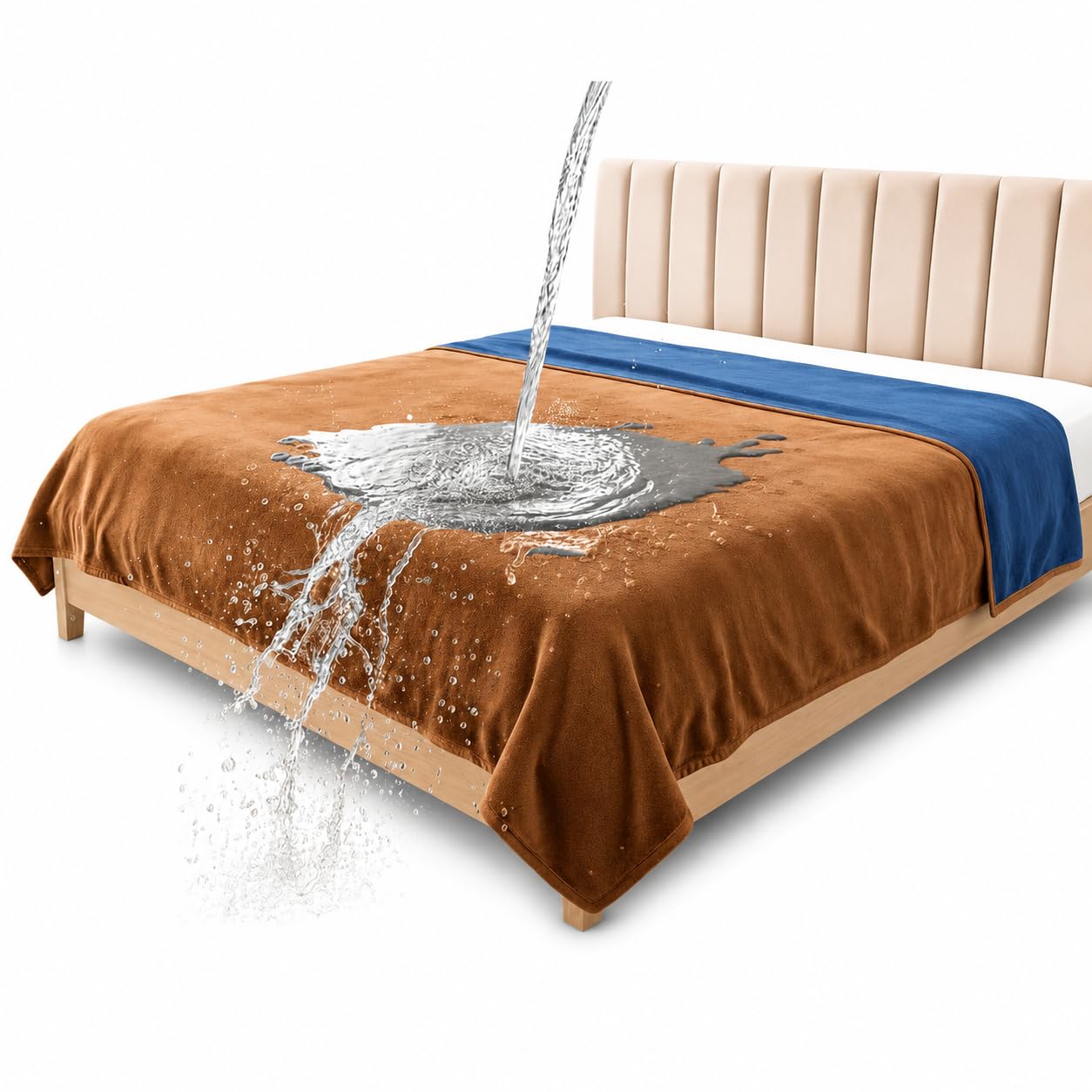 Bedding Aid Beige/Teal Grey Waterproof Blanket For Bed, Couch, Kids & Pets Protection – Splash-Proof, Spill-Proof, Leakproof Flannel Blanket Reversible Design (Velvet Brown & Twilight Blue, 60X80)