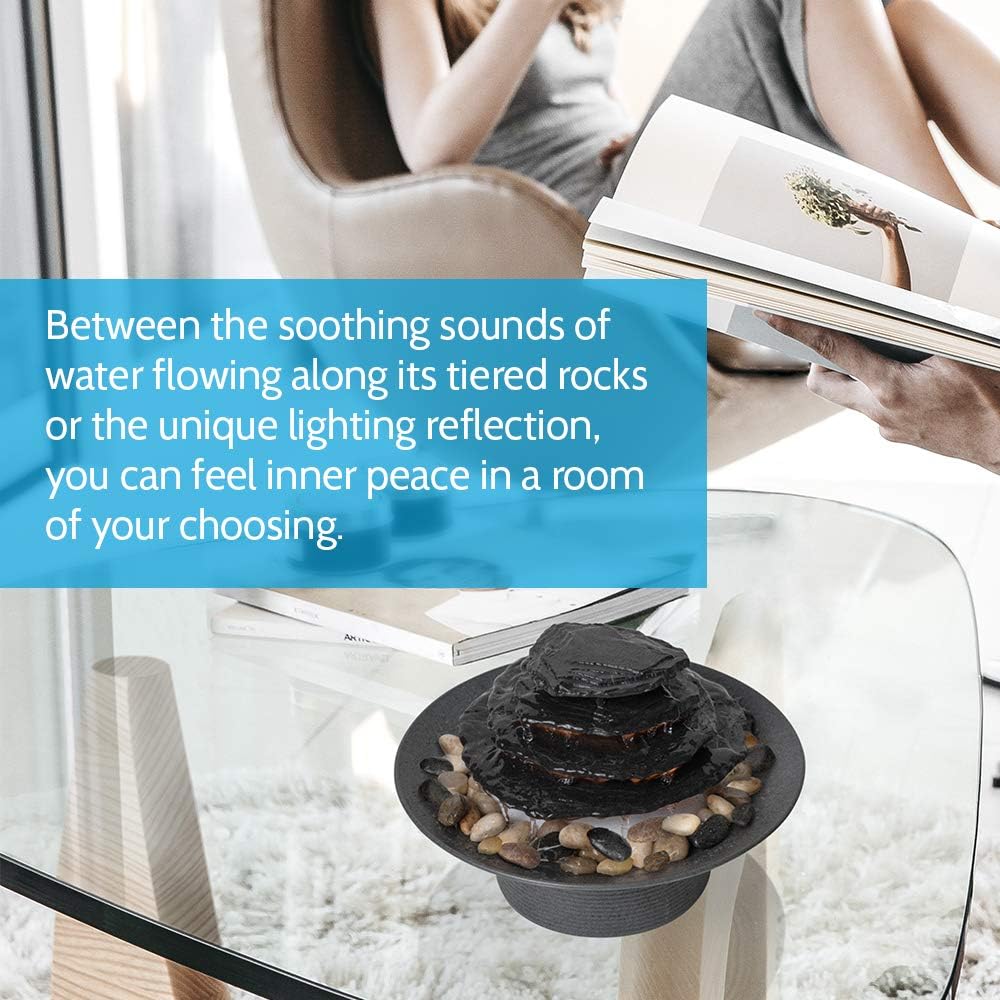 HoMedics Zen Relaxation Tabletop Fountain with Natural Water Sounds and Unique Underwater Lighting (Gray) : Home & Kitchen