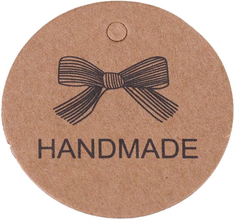 100PCS Handmade Paper Round Gift Tags,Kraft Paper Brown Handmade Thank You Tags Hang Label for Wedding Party Favors Gift Dessert Tags Clothing Jewelry Price Tag(#5) image 2