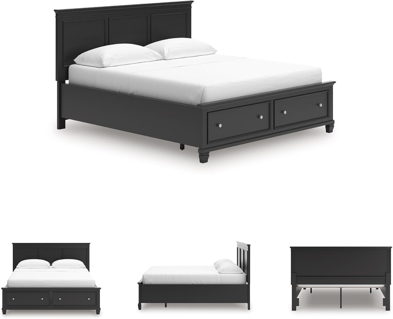 Signature Design by Ashley Lanolee Farmhouse Panel Storage Bed, Foundation or Box Spring Not Needed, California King, Black