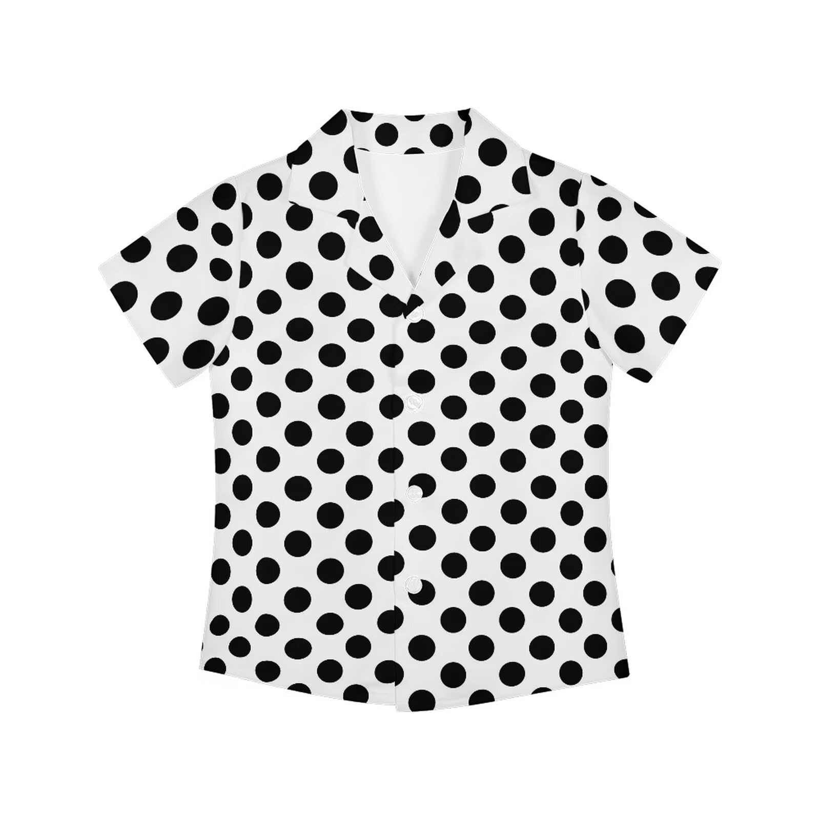 Photo 1 of White Black Polka Dot Print Boy's Button Down Hawaiian Shirts Short Sleeve Cool Cute Print Aloha Dress Tops T-Shirt for Kids