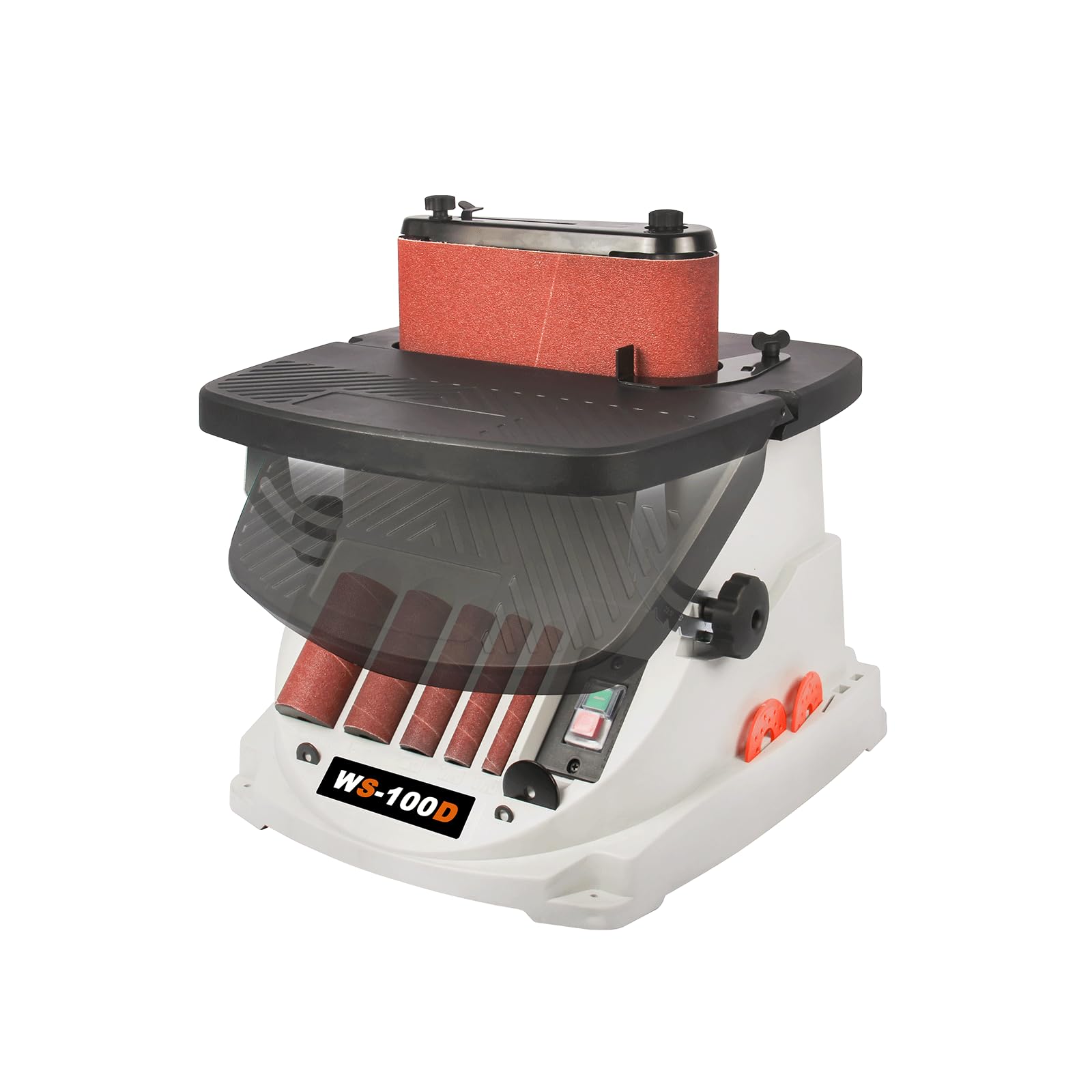 BOKA WS-100D - Lijadora de husillo y banda 2 en 1, lijadora de bordes oscilante de 450 W, banda de lijado de 100 x 610 mm, 5 manguitos, mesa ajustable 0-45°, lijadora de madera para taller y bricolaje