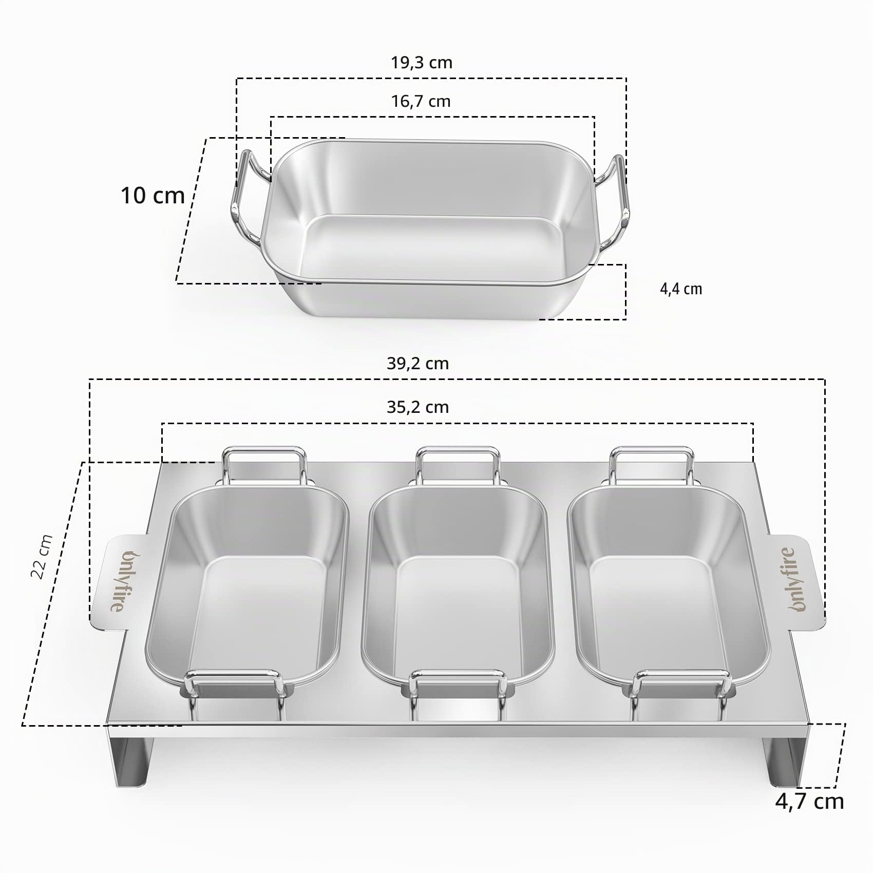 onlyfire Lot de 3 Plats à Barbecue en Acier Inoxydable avec Support, Plaques de Cuisson Réutilisables avec Poignées, Accessoires Grill pour Légumes, Viandes, Fromages et Pains