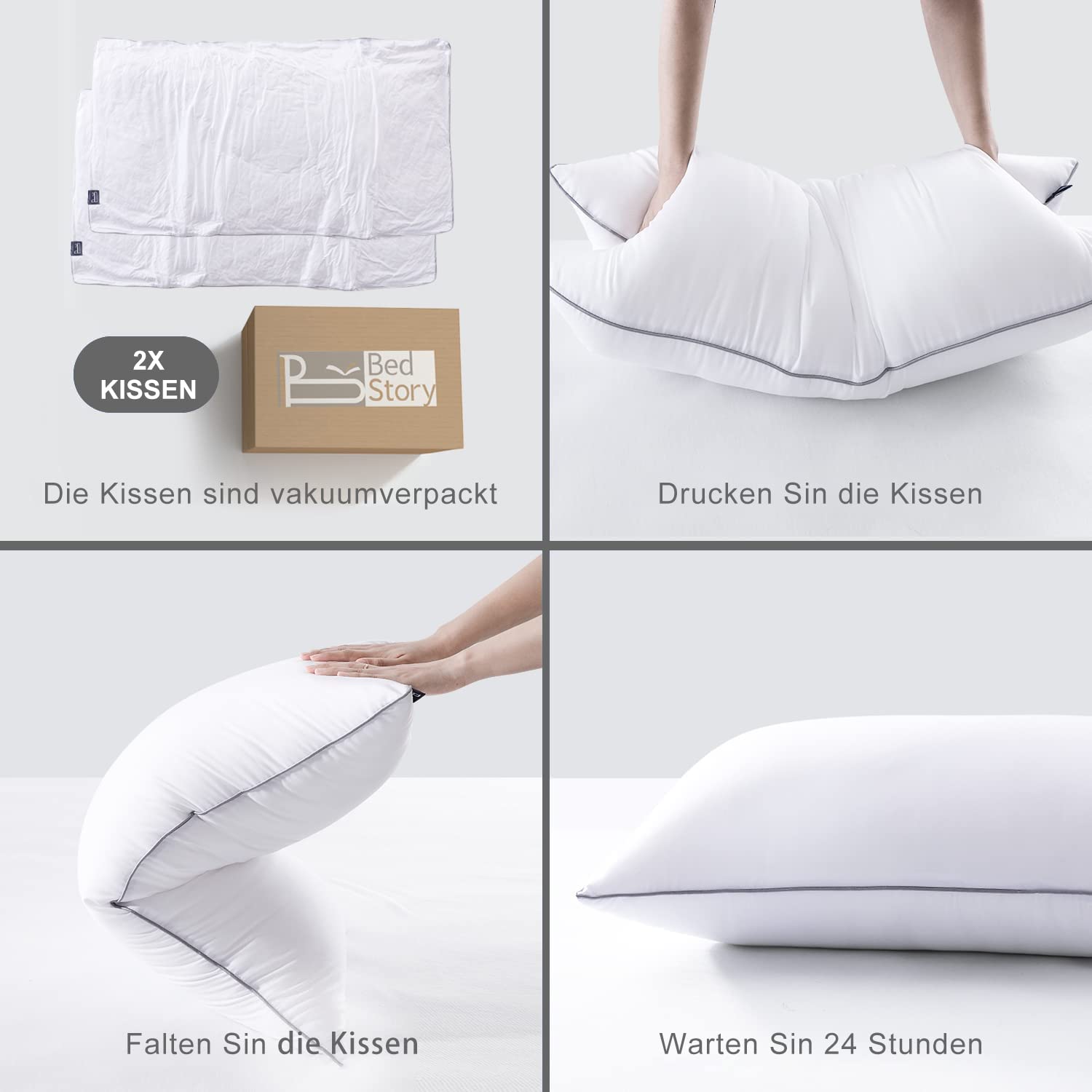 BedStory Kopfkissen 40x80, Kissen 2er Set mit Hochwertiger Mikrofarsern Kissenfüllung 950g x 2, Waschbares und Weiches Füllkissen Bettkissen Schlafkissen Sofa Kissen Seitenschläferkissen