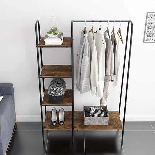 Miniatura 4 de soges Percheros independientes Perchero de ropa de metal con estantes de almacenamiento y barra colgante Organizador de almacenamiento de armario