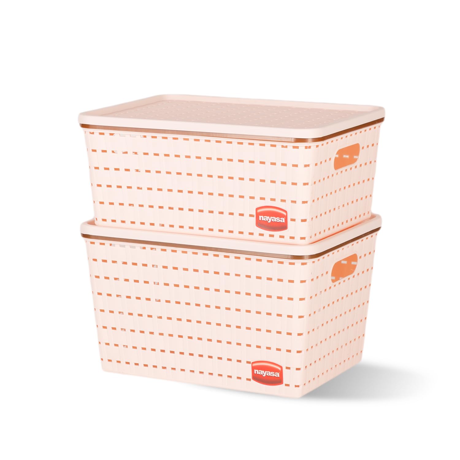 Nayasa Gloria Basket for Storage | Vegetable & Fruit Basket | Storage Box and Organiser Plastic Basket with Lid | Multipurpose Kitchen Organizer Rack | Big & Medium - Set of 2 | Peach - Image 2 thumbnail