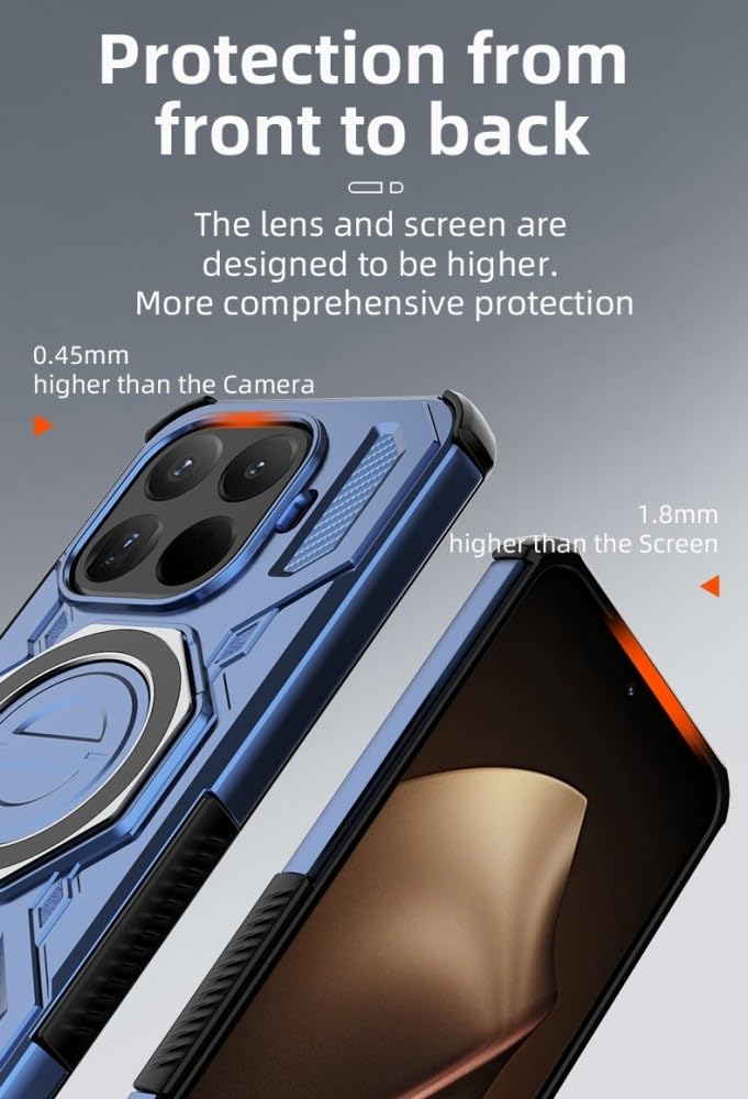 Generic Custodia compatibile con Xiaomi Redmi 14C 4G (Colore: Blu scuro) Anello pieghevole Stand Hard Back Custodia posteriore in silicone rigido