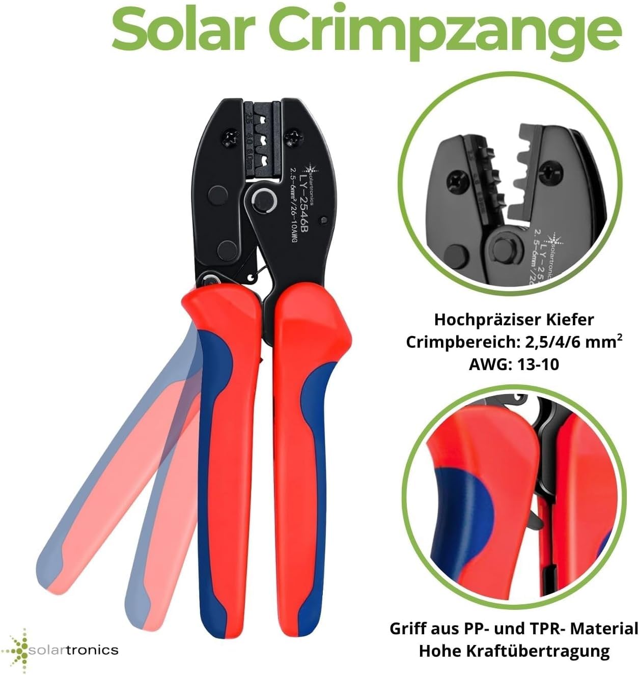 SOLARTRONICS Crimpzangenset für 2,5 4 6mm² Solarkabel, 100 Paar Männlich/Weiblich Solarstecker, Solar-Spannschlüssel & Zange, IP67 Wasserdicht, Crimpwerkzeug für Solaranlage