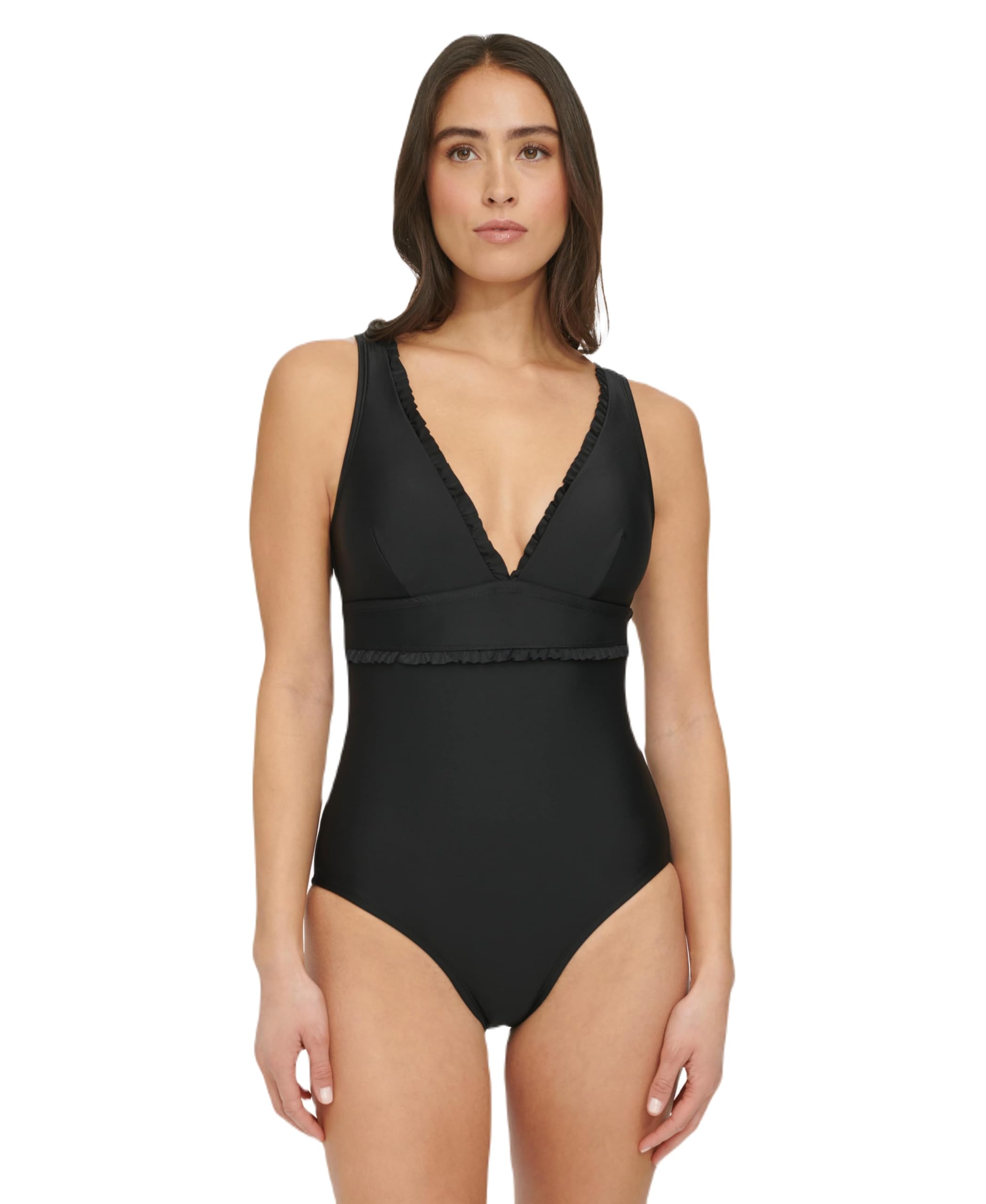 Tommy Hilfiger Micro Ruffle Over The Shoulder Everyday Basic One Piece Traje de baño de una Sola Pieza para Mujer
