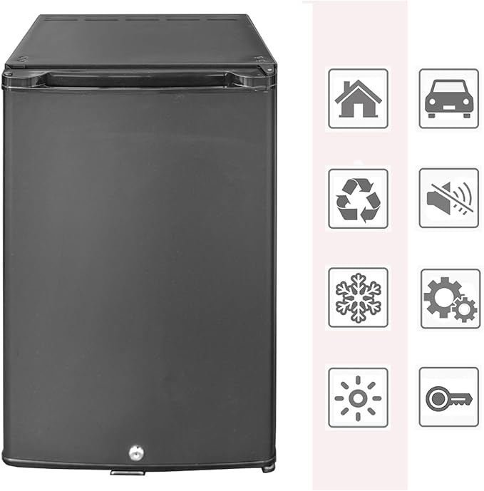12V Mini Fridge Quiet Compact Refrigerator with Lock Small