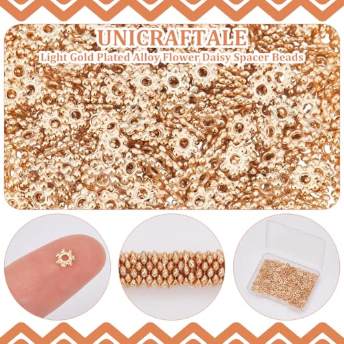 UNICRAFTALE 500Pcs 4.5mm Diameter Flower Spacer Daisy Spacer Beads Tibetan Floral Loose Beads Snowflake Spacer Charms Light Gold Petal for Bracelet Necklace Earring Jewelry Making - Image 4