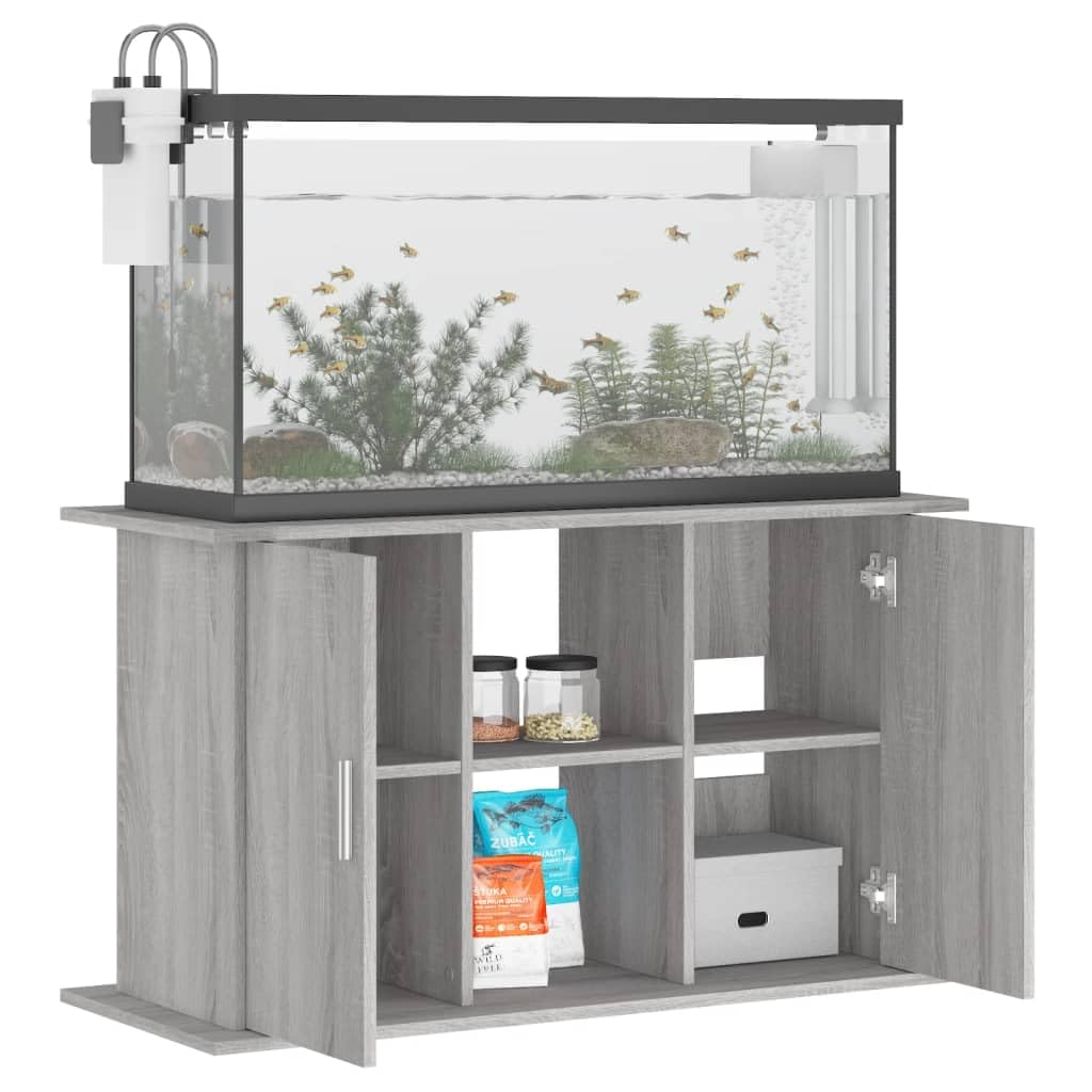 Homgoday Mobiletto per acquario con scomparti e ripiani, Acquario o terrario, Mobiletto per acquario, Tavolo per acquario, Supporto per acquario, Terrario, Grigio Sonoma 101x41x58 cm, Materiale legno