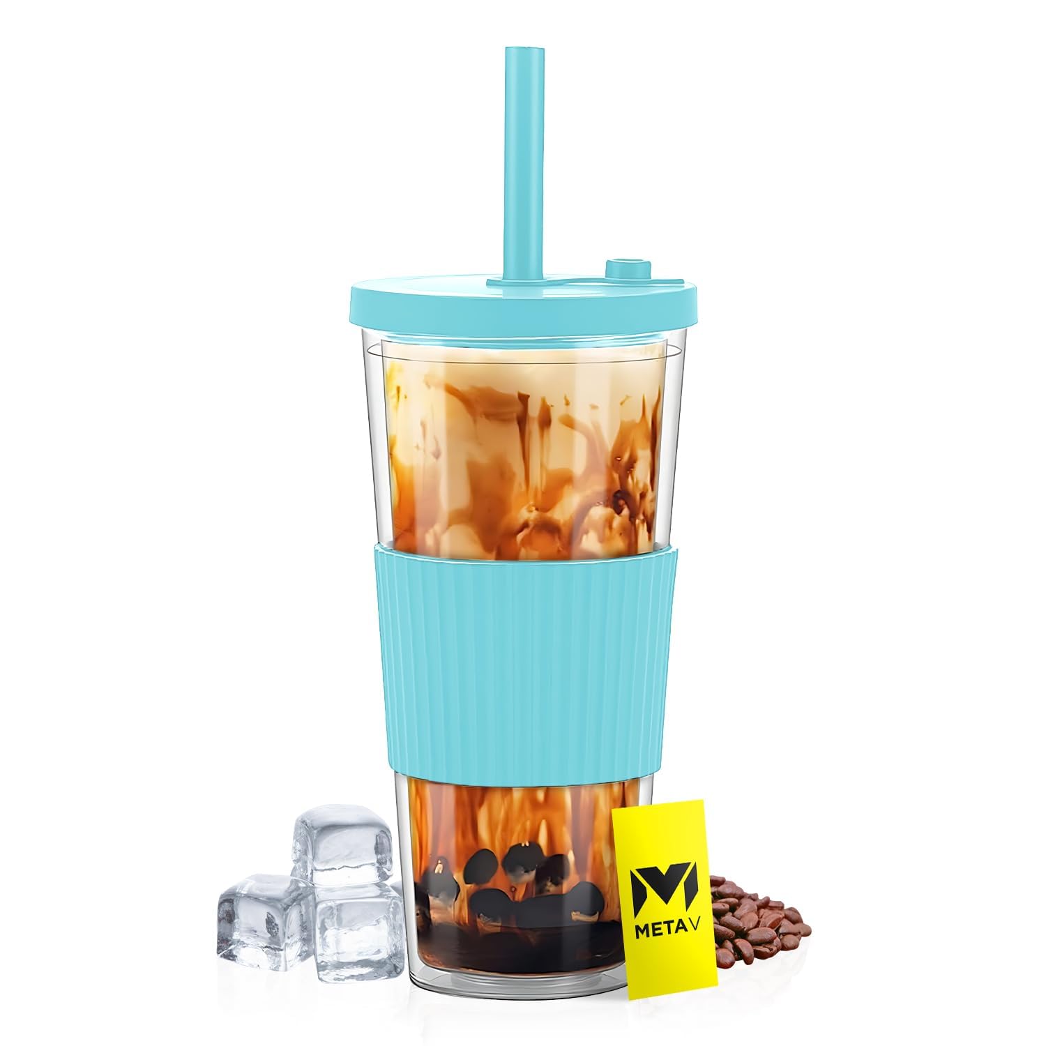 META V 24OZ/710ml Portable Tumbler Cup - Ultimate Beverage | Leakproof w/Straw | Insulated, Large Hole Lid, Lightweight & Stylish for Home/Office/Gift (BLUE)