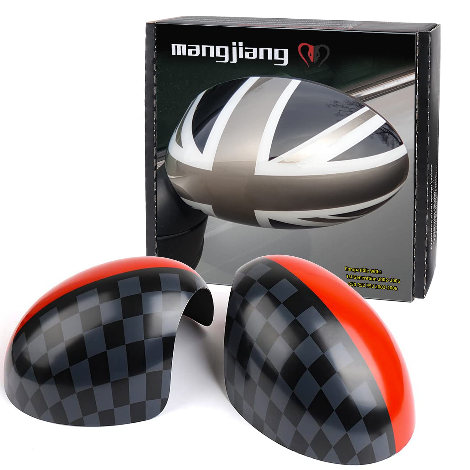 Rearview Mirror Cover, Wing Side Outdoor Rear View Mirror Caps Case Trim Sticker For Mini Cooper One/D/DS/S/JCW (JCW, Gen1 R50 R52 R53 2002-2006)