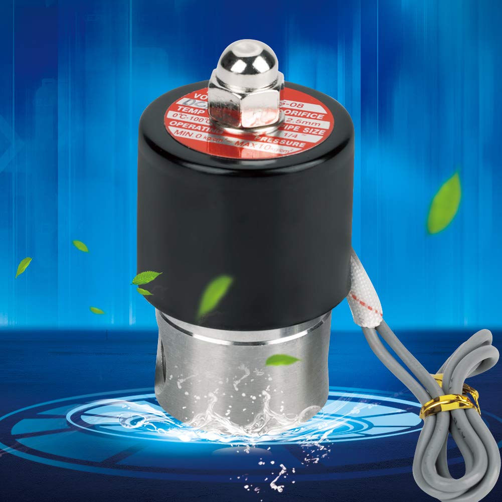 Electroválvula Eléctrica, G1 / 4" acero inoxidable 304 2S040-08 DC 12V Tipo N/C Adecuado para la Limpieza Automática de Equipos Eléctricos, Calentador de Agua Solar, Riego por Aspersión de Lardín