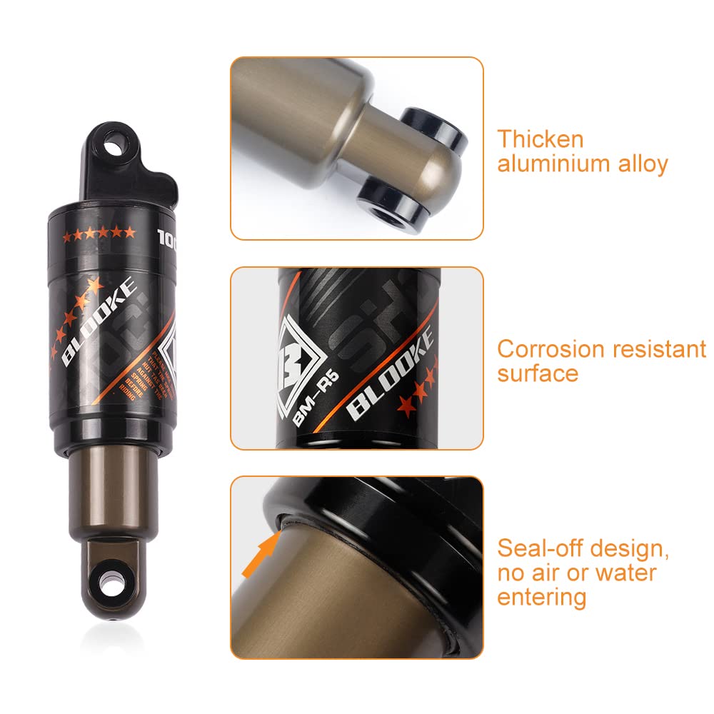 HUIOP Bike Rear Shock Absorber - Mountain Bicycle Oil Spring Suspension With Screws Kit - Aluminium Alloy 165mm (6.5'') x 43mm