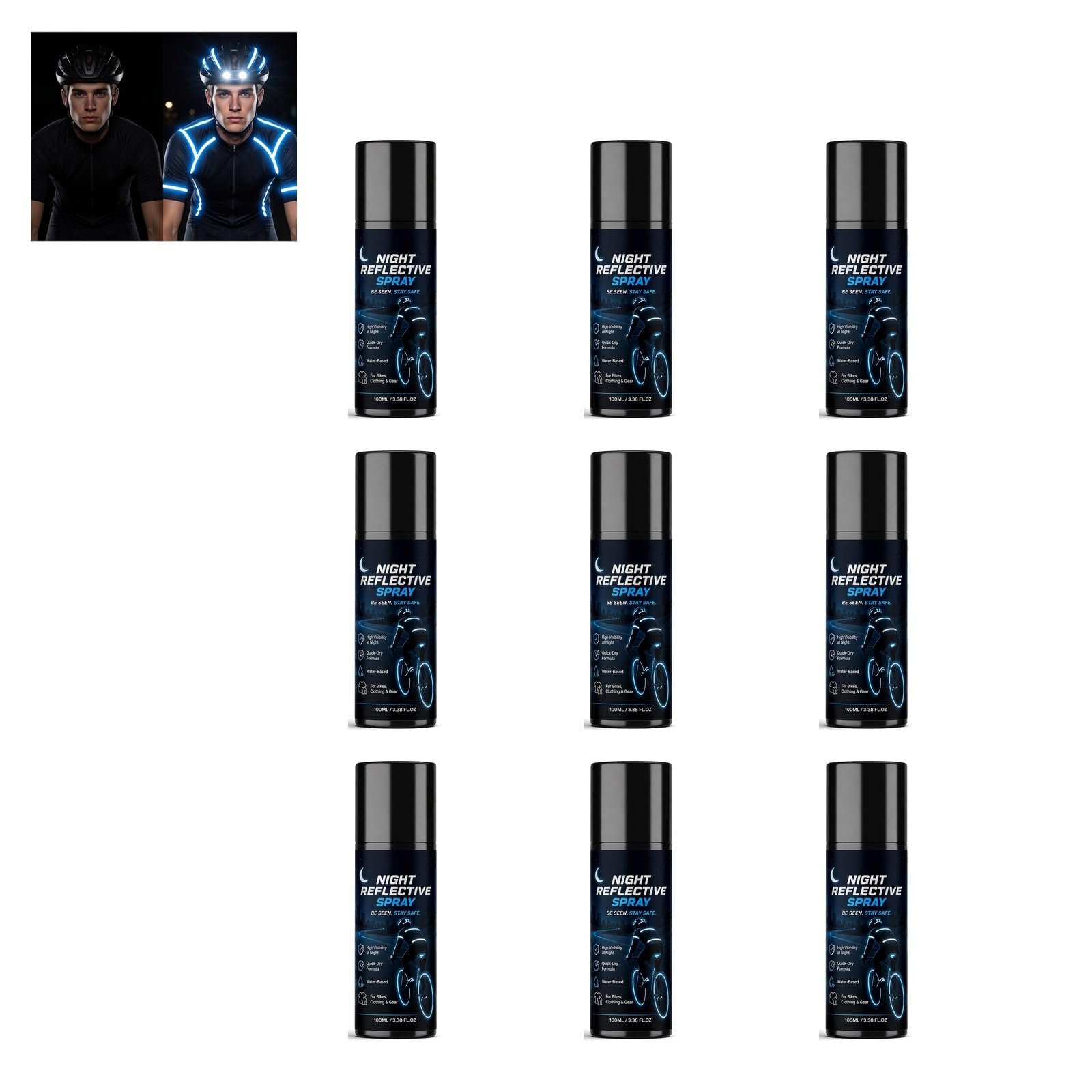 Vernice Spray Riflettente Notturna per la Sicurezza del Ciclismo, Rivestimento Riflettente Trasparente 100ml per Abbigliamento e Biciclette, Spray ad Alta Visibilità per Corsa Notturna a piedi (9PCS)