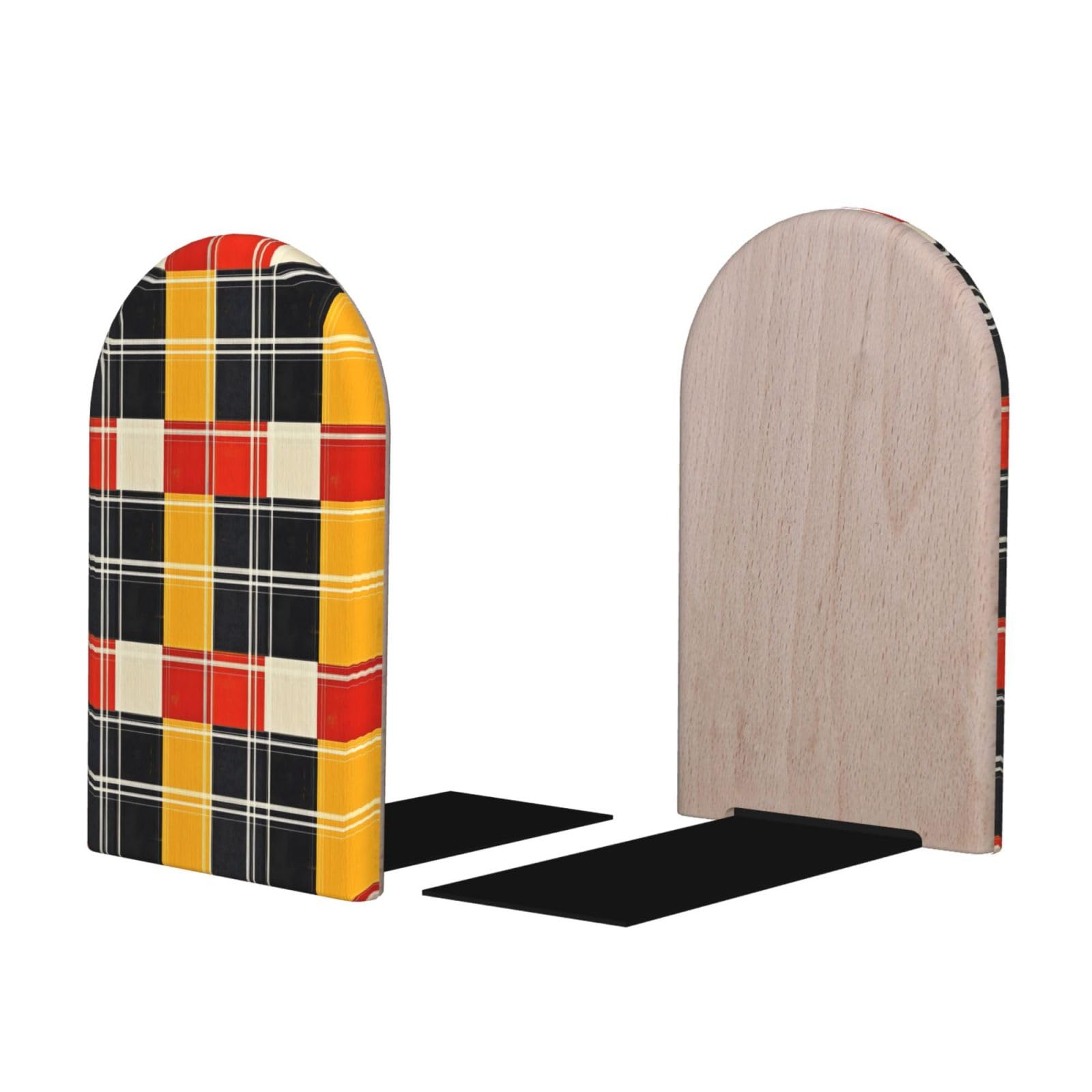 Simple Plaid Print BookEnds 1 Pair, Decorative Bookends for Heavy Books, Wood Book Ends for Shelves, Book Organizer for Home Desk Office Supplies