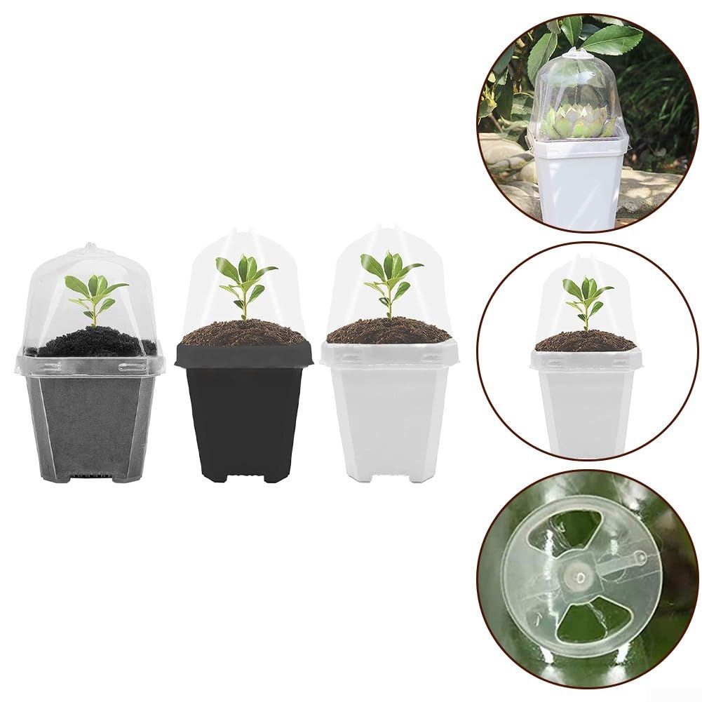 10 vasi quadrati per vivaio con cupole per umidità, vassoi in plastica per piante grasse, erbe aromatiche, verdure, contenitori riutilizzabili per piante drenanti, per giardinaggio interno e per mini