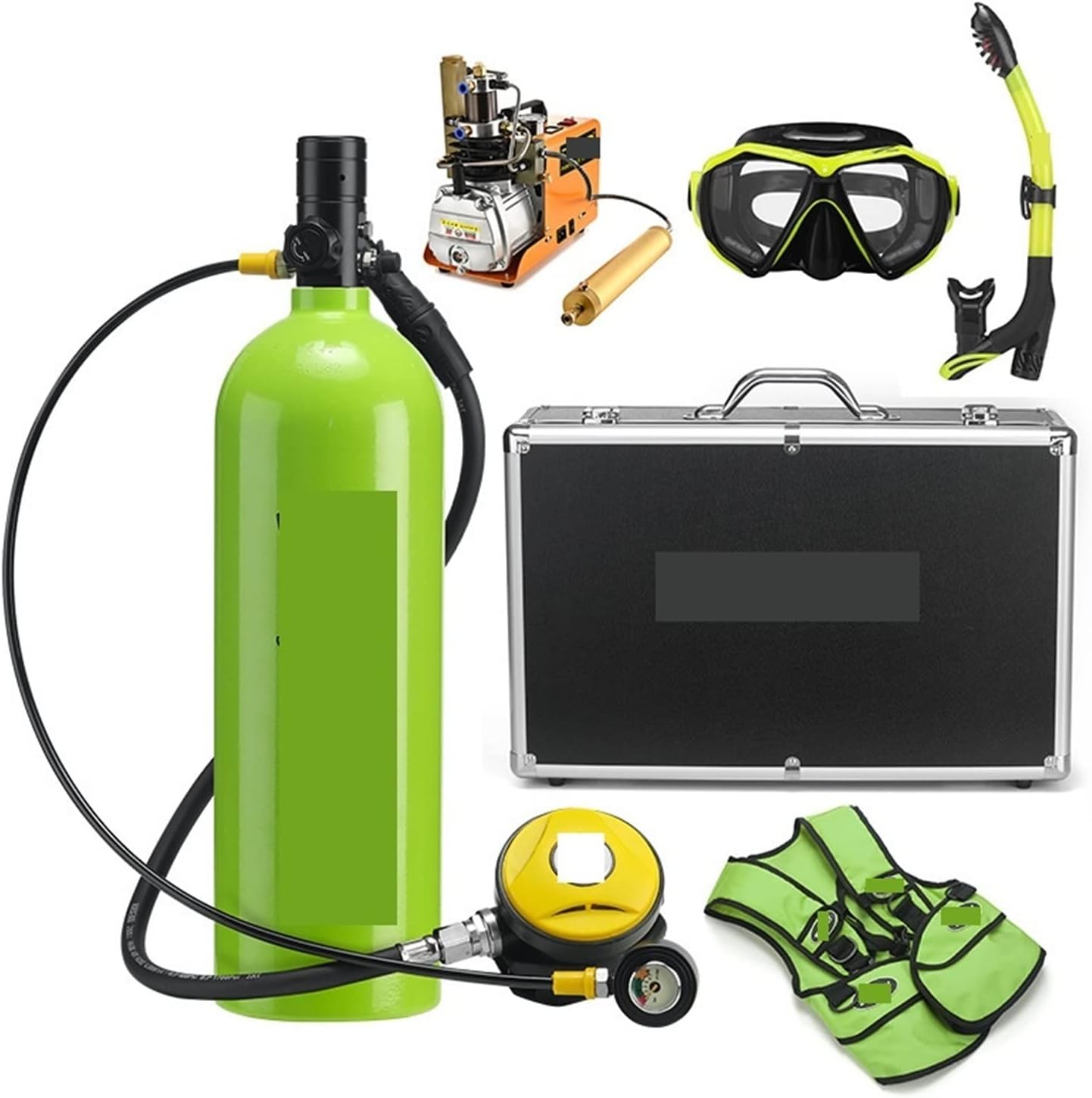 Scuba Tank Kit, 2L Diving Respirator Diving Equipment Aluminum Bottle Gas Cylinder Adult Swimming Snorkeling Snorkel Residual Pressure Gauge for Underwater Work/Underwater Recreation