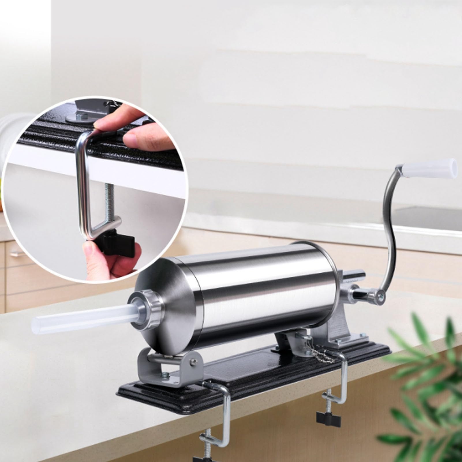 KIMISS Embutidora Manual de Salchichas de Acero Inoxidable | Máquina Llenadora de Carne Compacta para Uso Doméstico y Comercial, Eficiente y Ajustable (S 22,5 cm/8,86 pulgadas de diámetro)