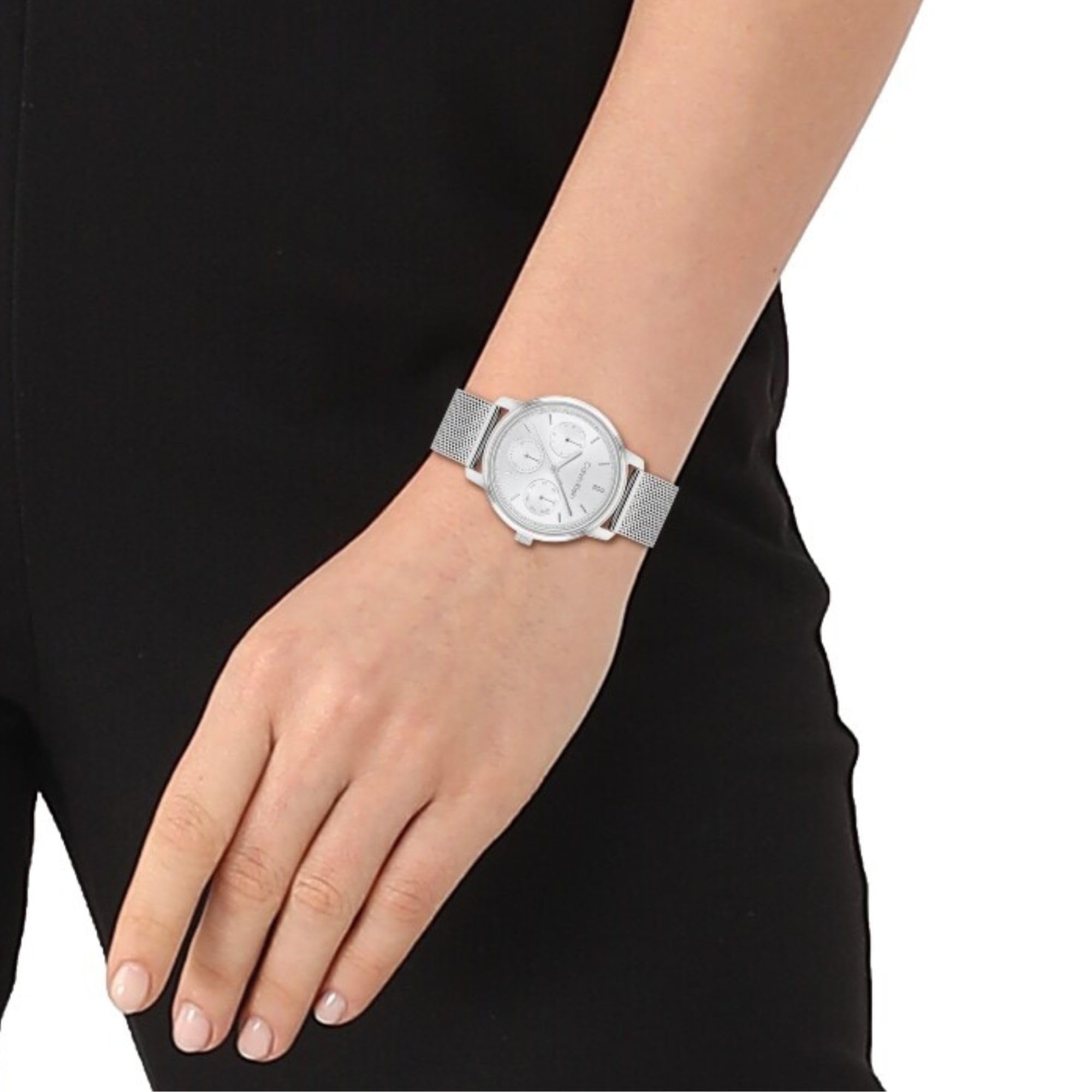 Calvin Klein Minimalistic Women's Stainless Steel Case Quartz Multifunction Watch with Stainless Steel Mesh Bracelet (Model: 25200180) 4