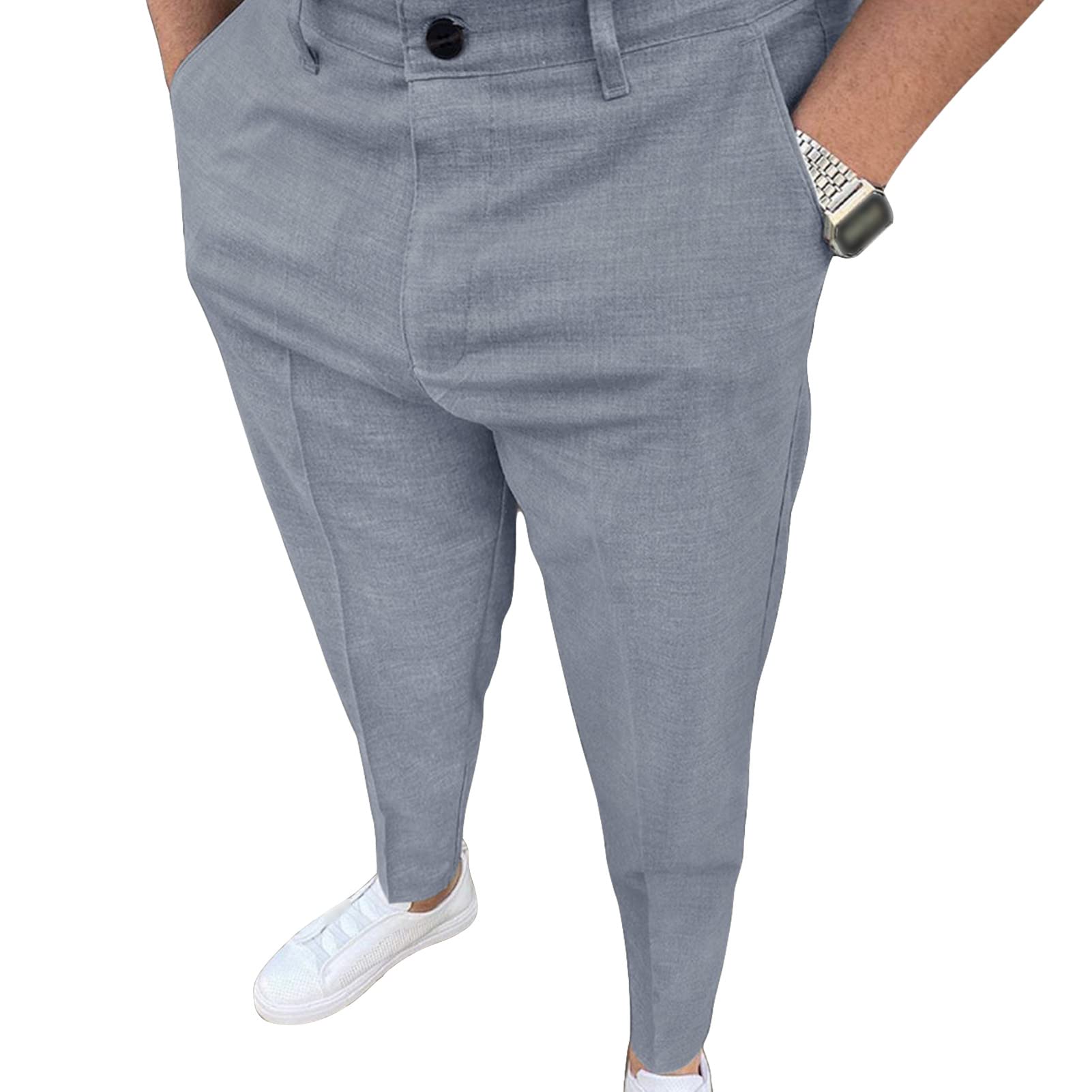 Mens Stretch Dress Pants Solid Business Flat Front Long Pant Classic Fit Lightweight Tapered Chino Trousers
