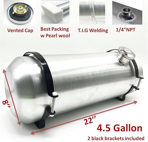 Miniatura 26 de JSD - Tanque redondo de gas combustible de aluminio de 5 galones + soportes, 8 x 24 pulgadas, extremo de salida de llenado NPT de 1/4 pulgadas