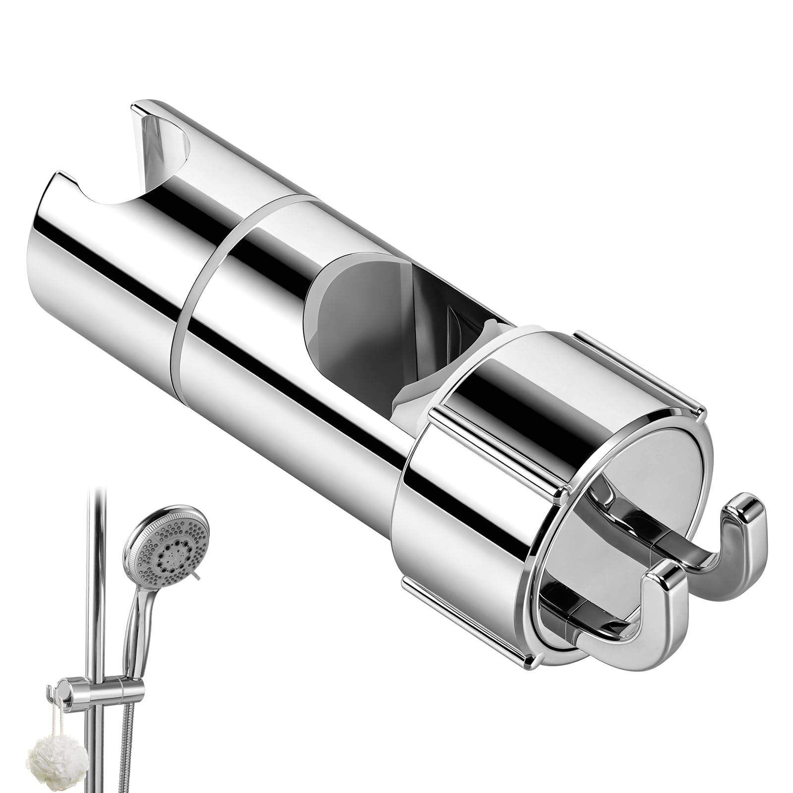 Blendura Adjustable Shower Head Holder, No-Drill Universal Holder Bracket,18–25mm Slider Rail Clamp Shower Head Holder Replacement with Dual Hooks,Bracket for Bathroom Accessories