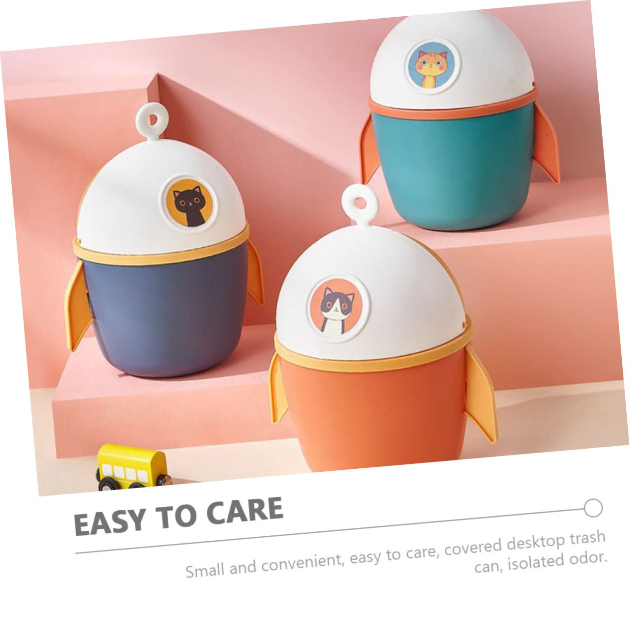 Mini Trash Can Touchless Lid Small Kitchen Desk Bin Adorable Cartoon Design Desk Ash-Box for Office Home
