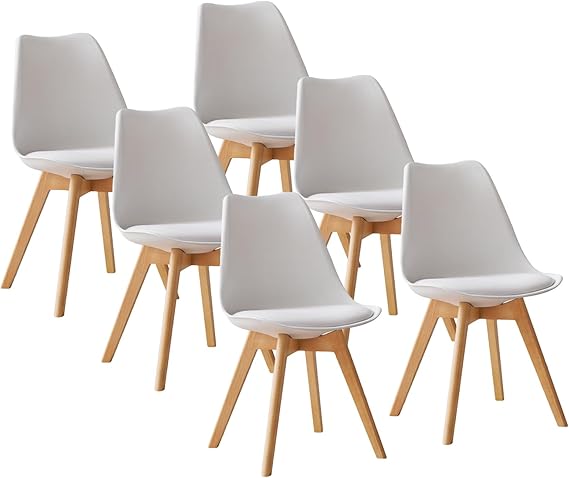 BOLLI Scandinavian Dining Chairs Set of 6, Kitchen Chair, Ideal for Dining Room, Living Room, Bedroom (Tulip, White)