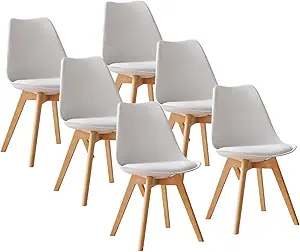 BOLLI Scandinavian Dining Chairs Set of 6, Kitchen Chair, Ideal for Dining Room, Living Room, Bedroom (Tulip, White)