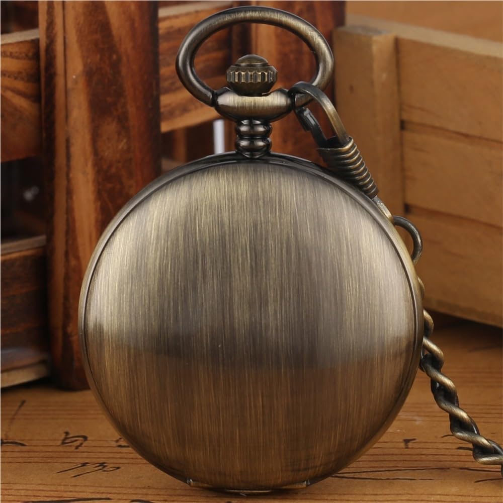 Orologio da Tasca Meccanico Automatico in Bronzo con quadrante Luminoso Numeri Romani Verdi, Catena 30 cm, Orologio retrò Regalo(BZ2048 with Box)