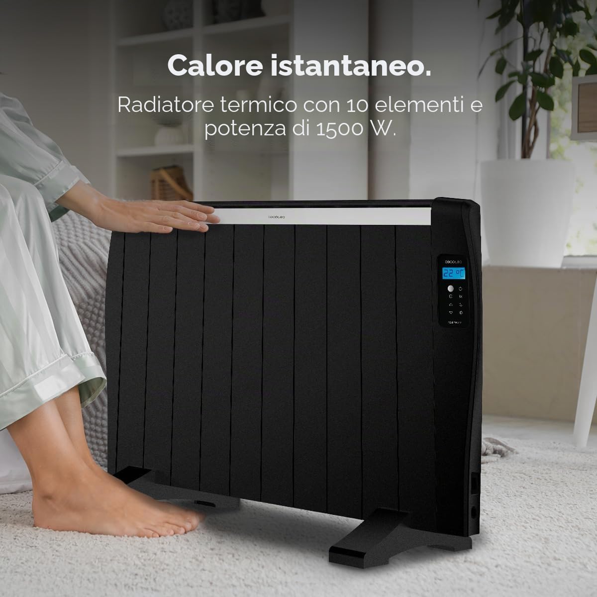Cecotec Radiatore Emittente Termico 10 Elementi con Telecomando ReadyWarm 2100 Thermal Black. 1500W, Display LCD, Timer Programmabile, Selezione Temperatura, Massima Sicurezza, Copertura 20m²