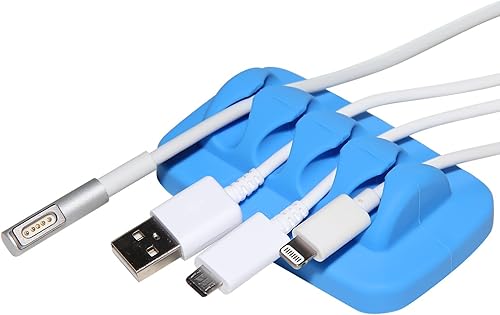 Organizador de cables de escritorio, con peso, silicona ecológica, sin mal olor, incluye 4 bridas reutilizables (azul)