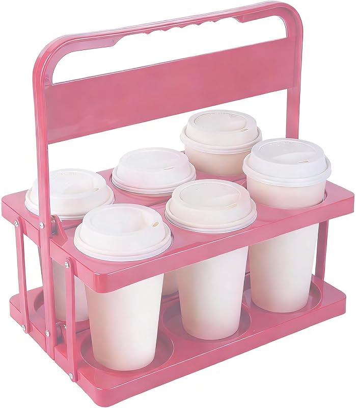 Porta-Copos Dobrável musbus para Transporte de Bebidas com Alça, Capacidade para 6 Copos, Plástico Rosa