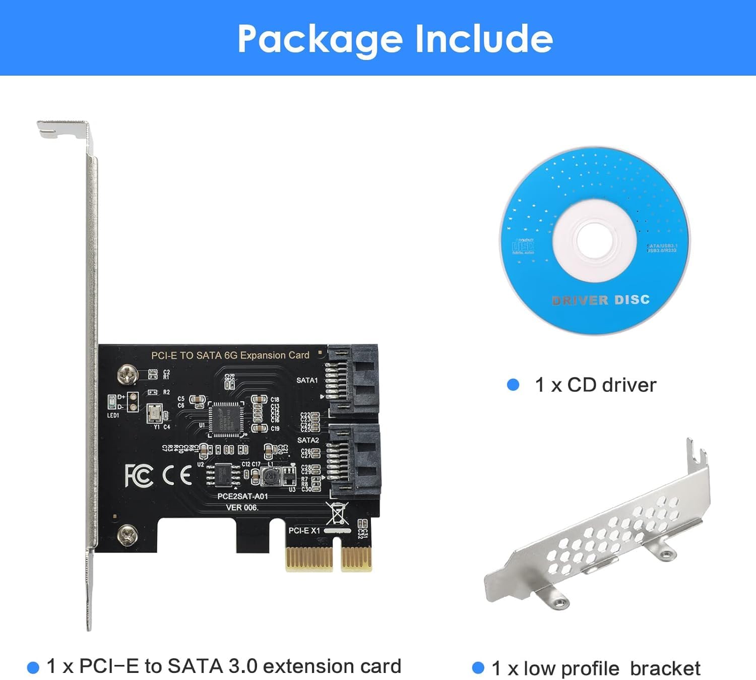 Tarjeta de Expansión SATA III con 2 Puertos Tarjeta Controladora SATA para PCI-Express 1x 4X 8X 16x Compatible con Windows, Ubuntu, Vista
