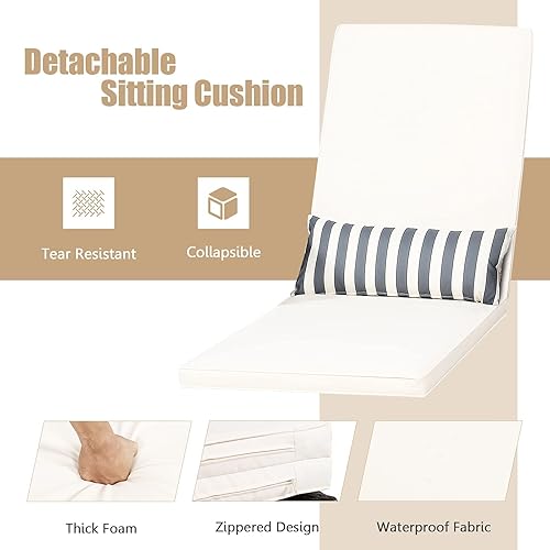 Miniatura 6 de HAPPYGRILL Sillón reclinable de ratán de polietileno para exteriores, tumbona para patio con almohada de cintura extra, silla reclinable con 6