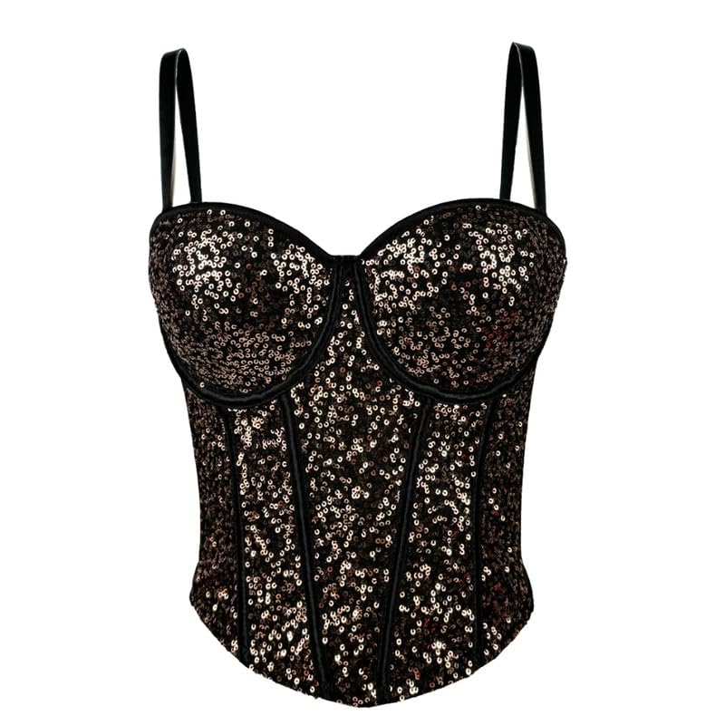 Women’s Sequin Lace Tube Top | Slim Fit Boned Corset Bustier Crop Top