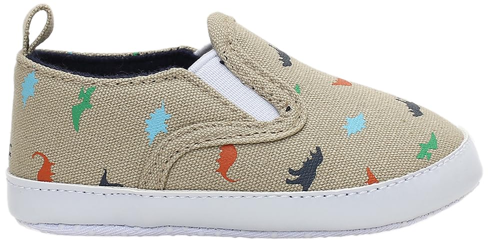 Max Boys Dinosaur Printed Canvas Booties,Beige,12M