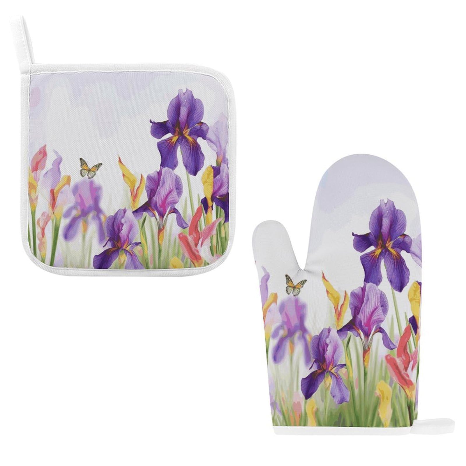 Fodpand Style Iris Flower Butterfly Oven Mitts And Pot Holders Sets