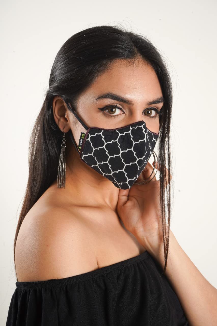 airific by NIRVANA BEING Cotton 2.0 N95, Ffp2 Washable And Reusable Mask For Adults | Anti Pollution Mask | Tested At International Labs Nano Technology Filter (Morrocan Black-Medium) 1