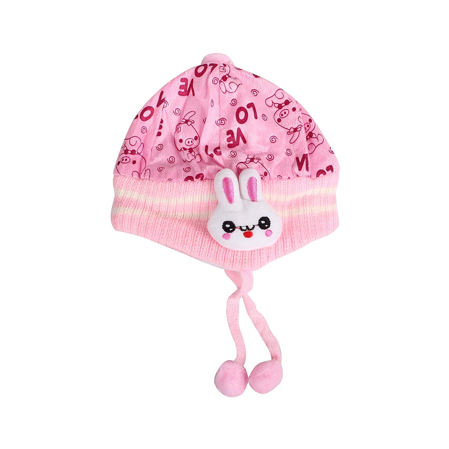 V3E Baby Boy's & Girl's Woolen Cap with Side Protection |Toddler Cap 1 Pc (Pink, 0-18 Months)