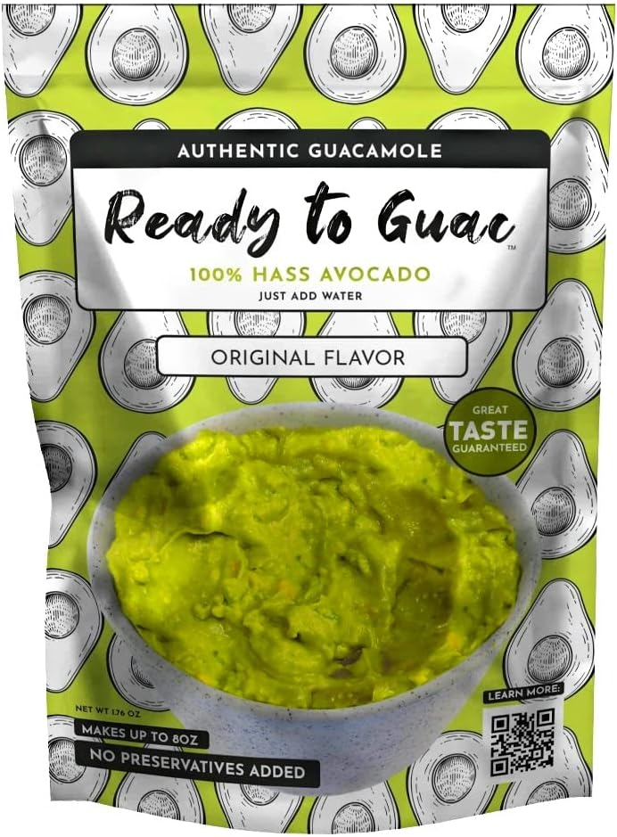 Ready to Guac | Instant Guacamole | Freeze Dried Dehydrated Hass Avocado | Just Add Water | Not Spicy | Makes 8oz | Raw | Vegan | Keto Friendly | Gluten Free | No preservatives Pack with 1.76oz
