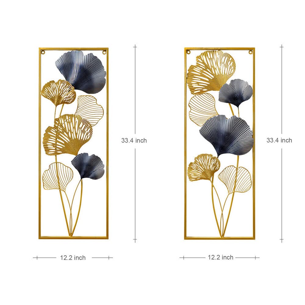 Xilinjyao Ginkgo Lot de 2 sculptures murales modernes en métal Motif feuilles 85 x 31 cm Pour la maison, le salon, la chambre à coucher, la salle à manger