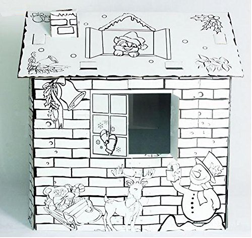 Littlefun Kinder Faltbare Karton Spielhaus Kit Kind Premium-Papier Spielhaus BAU Marker enthalten (Weihnachten Hütte)
