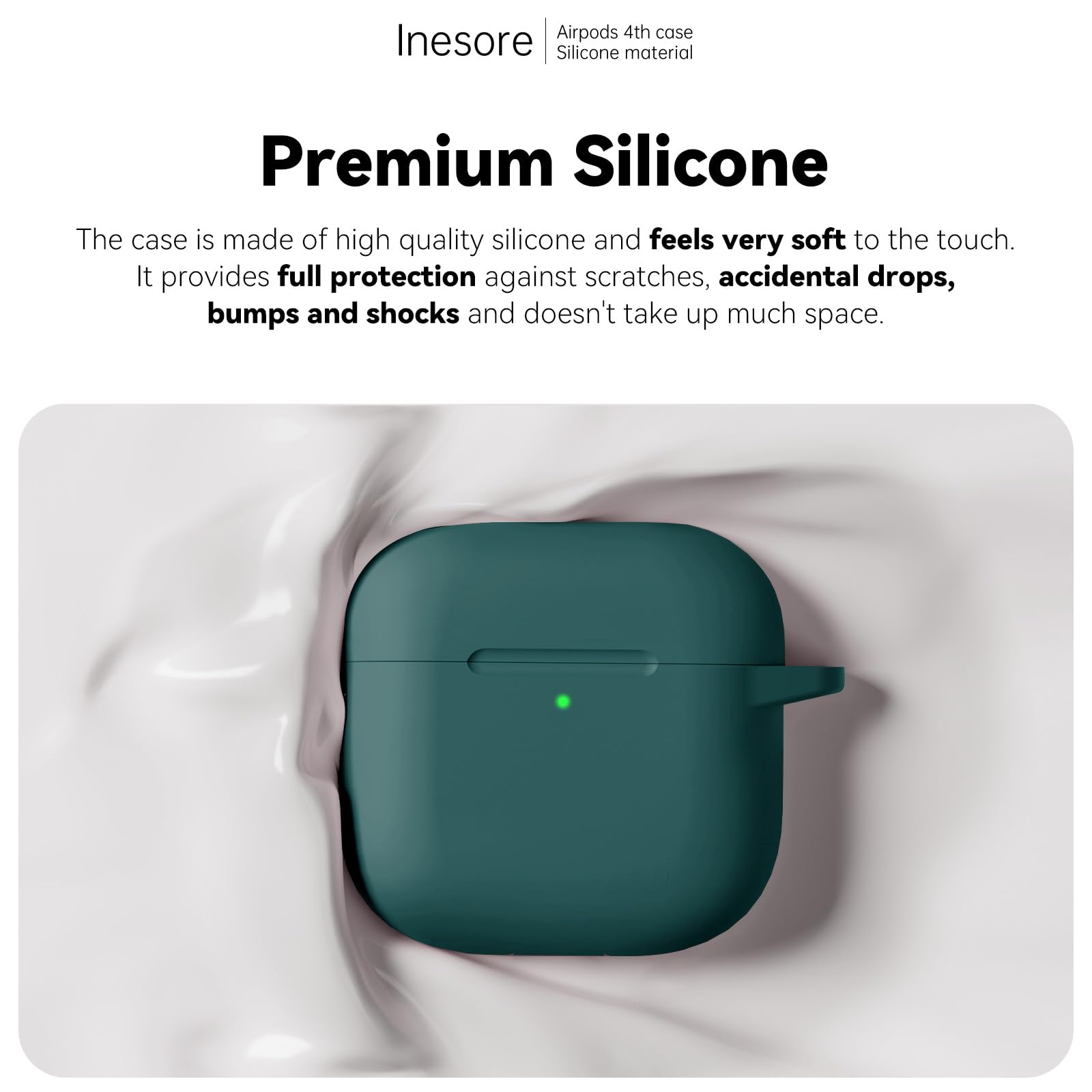Inesore Compatible with AirPods 4 Case - Deep Green-B | Silicone Protective Case Cover for Apple Air Pod 4 (2024/ANC), Unisex Design, with Cleaning Kit