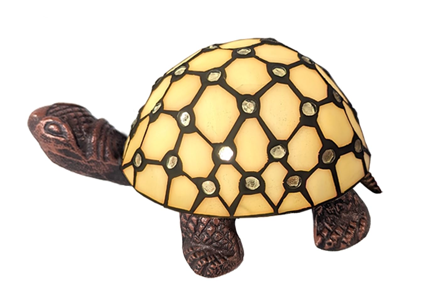 Middle-England Cream 22Cm Tiffany Style Table Lamp Turtle/Tortoise Jewelled Glass Shade Light Bulb Included