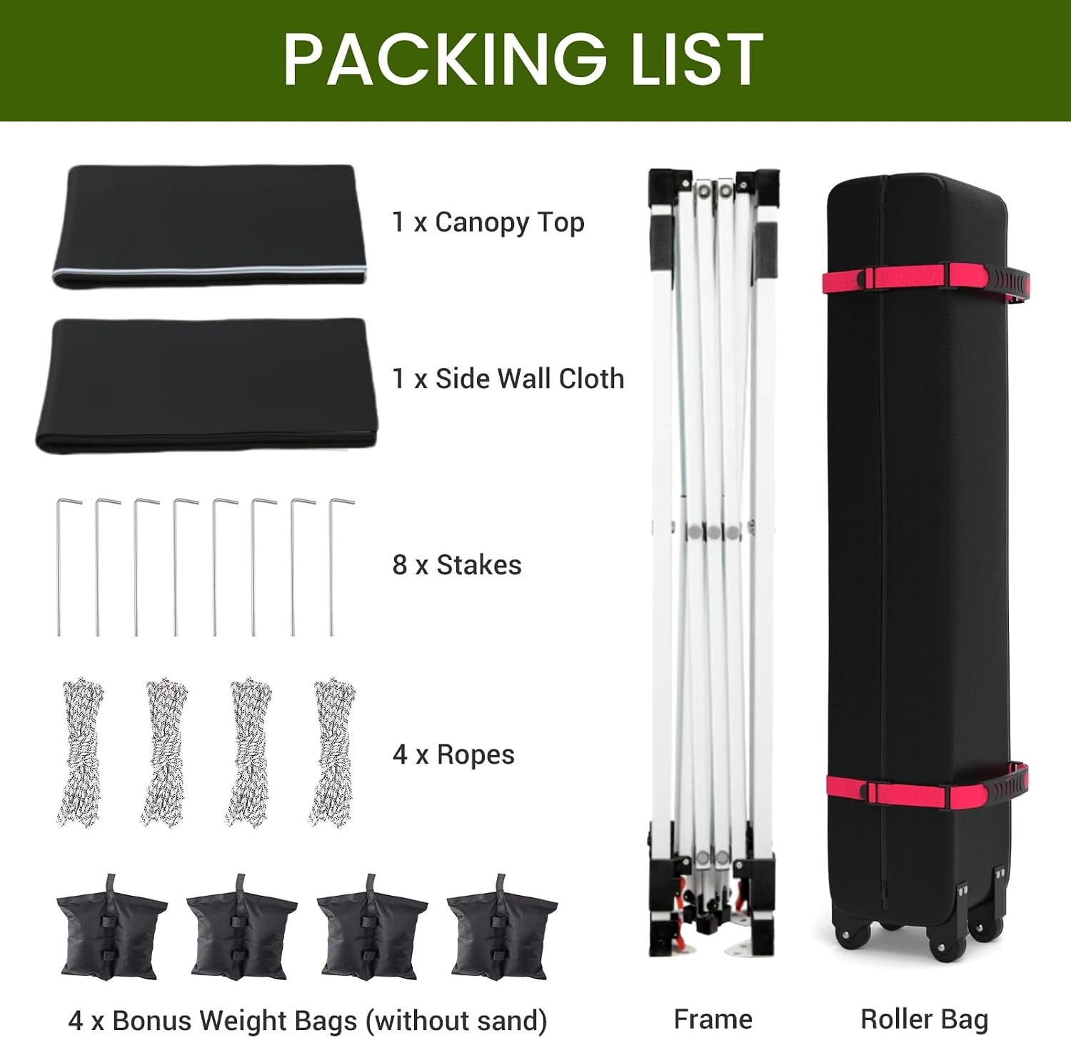 10x10 Pop Up Canopy with 1 Sidewall, Easy Up Outdoor Camping Tent with One Button Push Setup, Portable Roller Bag & 4 Weight Bags for Patio, Garden, Sports, Beach, Party, Height Adjustable, Black