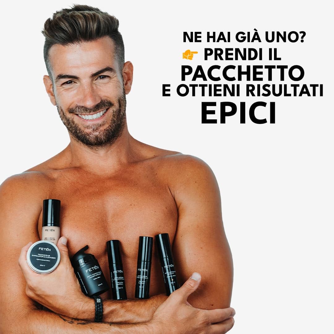 FETEN Skincare Cofanetto Regalo Uomo - Set Antietà Idratante con Crema Viso Antirughe, Contorno Occhi Antiocchiaie e Siero Vitamina C - Kit Cosmetica e Cura della Pelle Uomo
